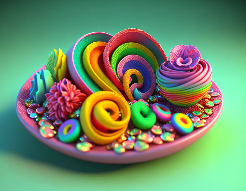 Colorful Abstract Dessert Shapes in Surreal 3D Illustration