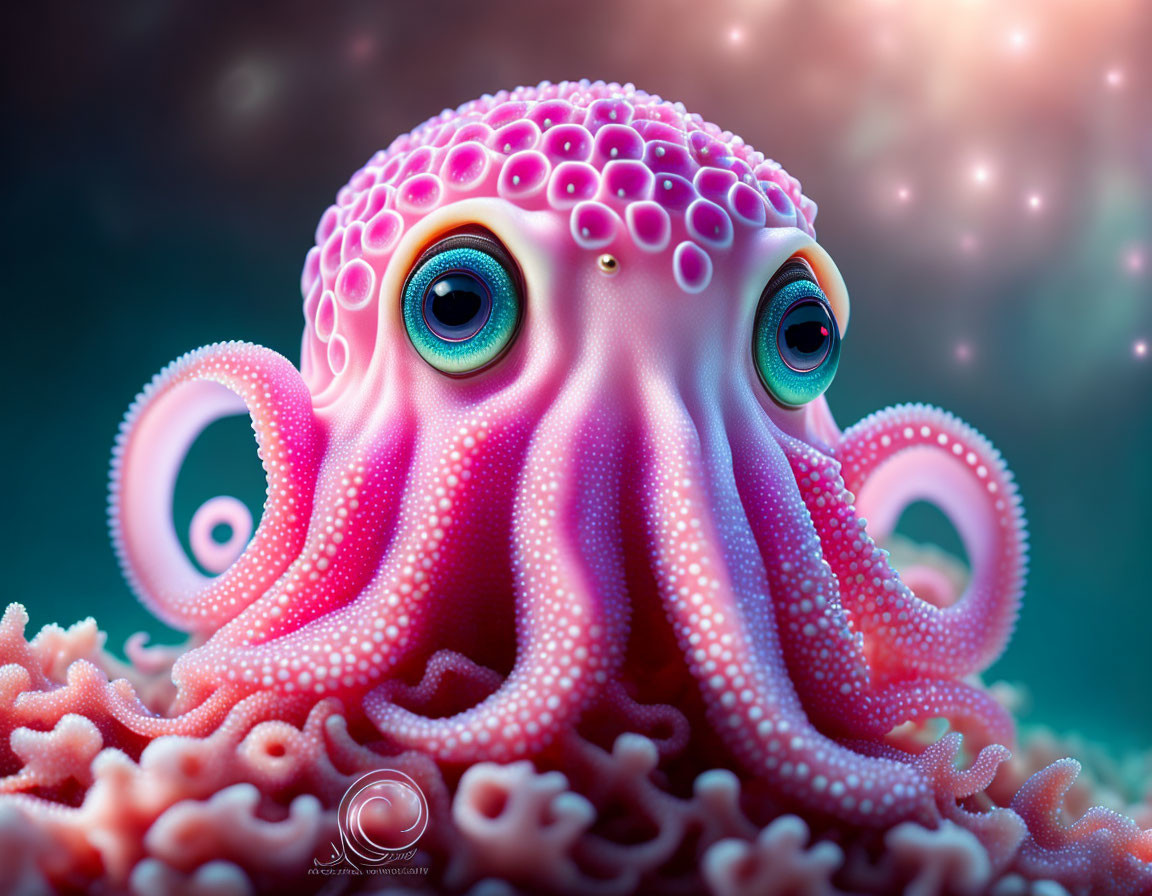 Vibrant Cartoon Octopus with Expressive Eyes and Textured Body