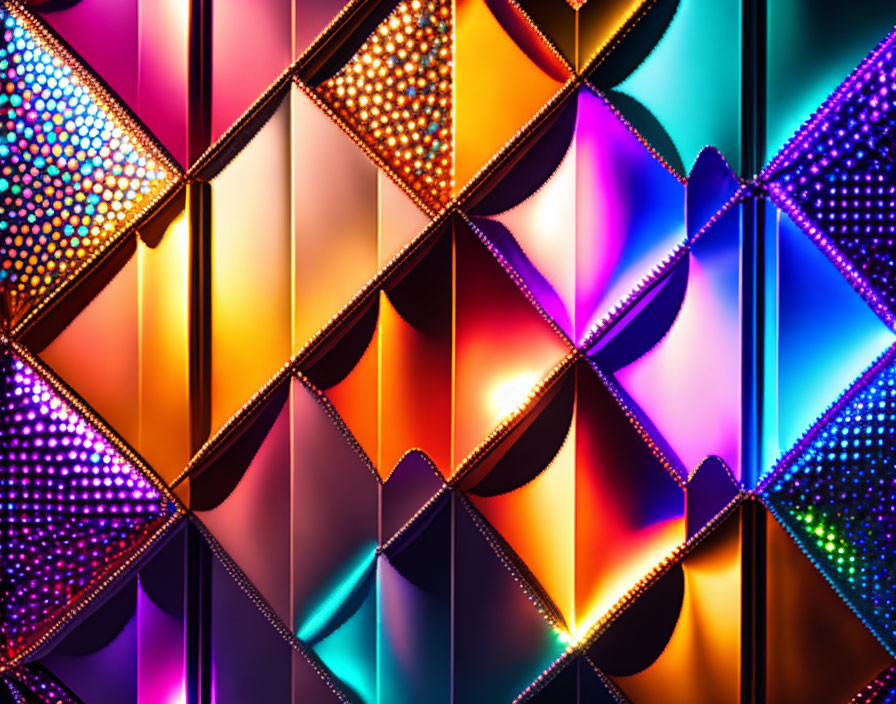 Colorful Geometric Pattern with Metallic Texture and Rainbow Hues