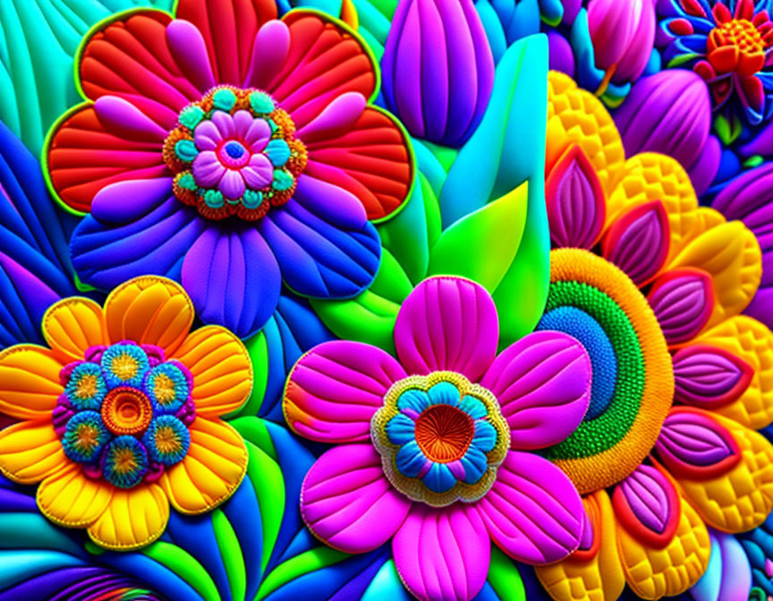 Colorful Clay Flowers in Various Shapes and Sizes with Detailed Textures