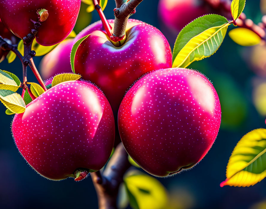 Fresh Red Apples on Tree Branch with Sunlight Filtering Through Leaves