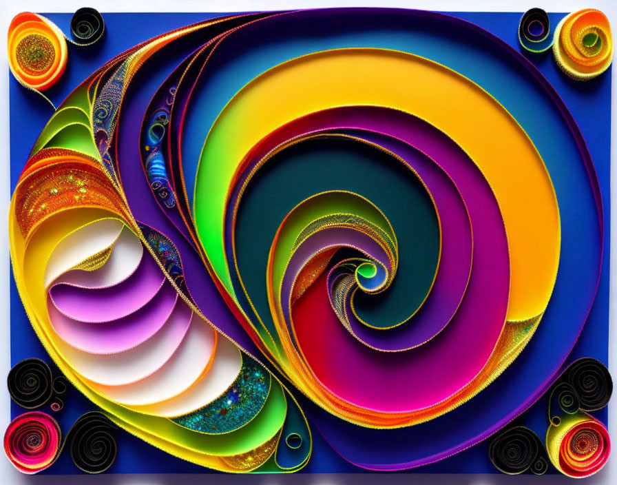 Colorful Spiraling Pattern Artwork on Blue Background