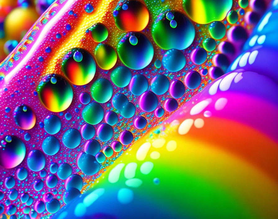 Colorful Rainbow Droplets Reflecting Psychedelic Patterns