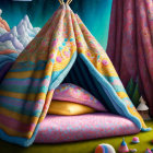 Colorful Teepee in Fantasy Landscape with Whimsical Design