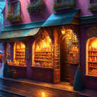 Colorful illustration of magical street at twilight