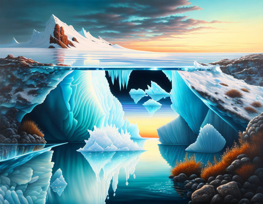 Vibrant Arctic Landscape with Icebergs and Mountains