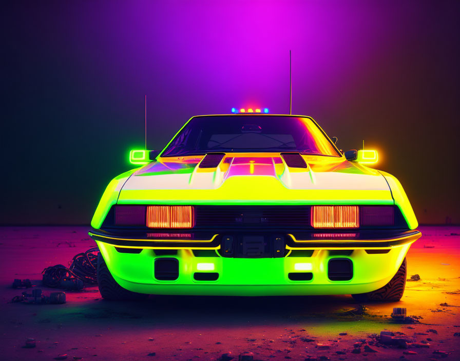 Colorful Neon-Lit Sports Car on Gradient Background