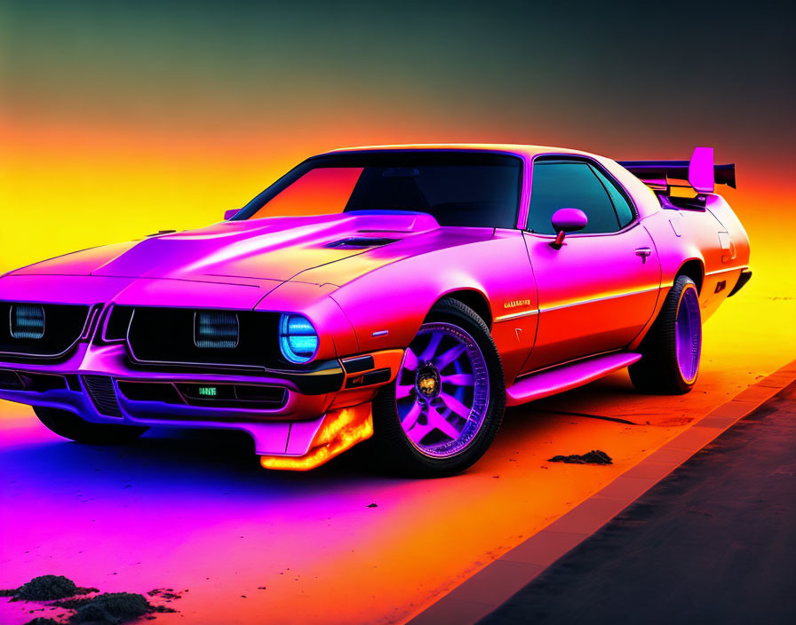 Digitally Enhanced Classic Muscle Car in Vibrant Gradient Colors