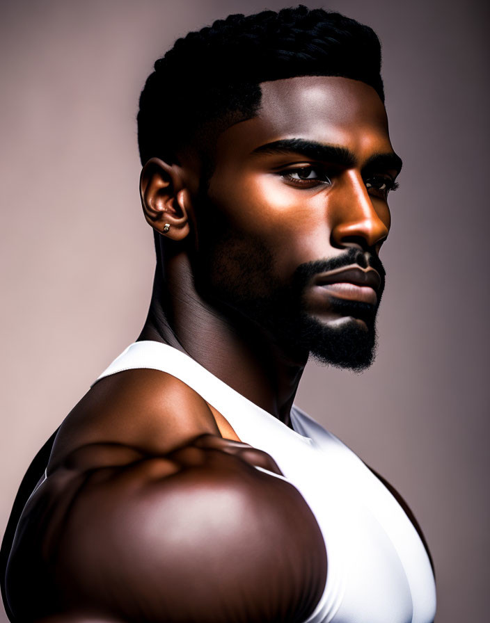 Man with Well-Groomed Beard and Styled Hair in White Tank Top