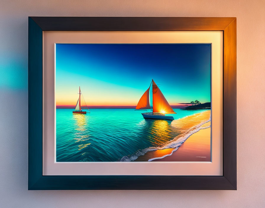 Framed Photo: Sailboats on Calm Waters at Sunset/Sunrise