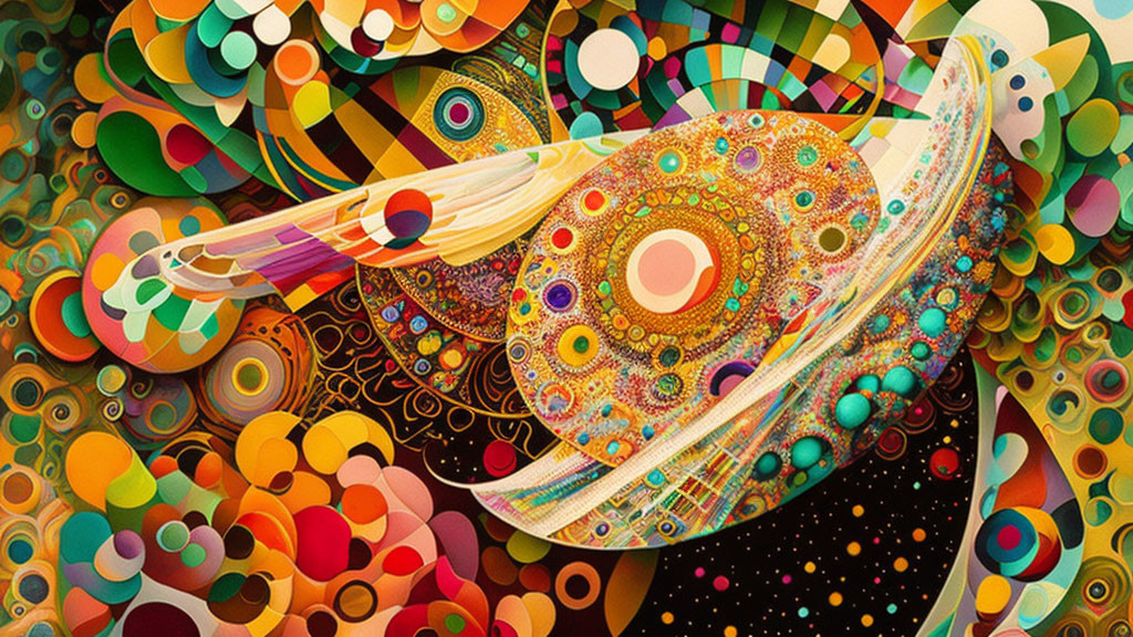 Colorful Abstract Painting with Circles and Swirls