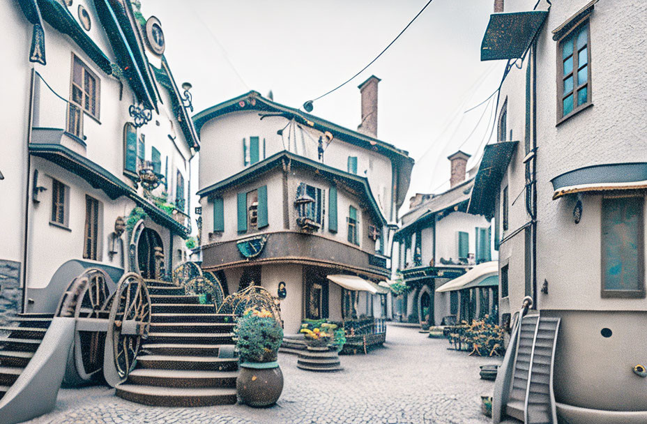 European Village Street with Cobblestones & Old-World Architecture