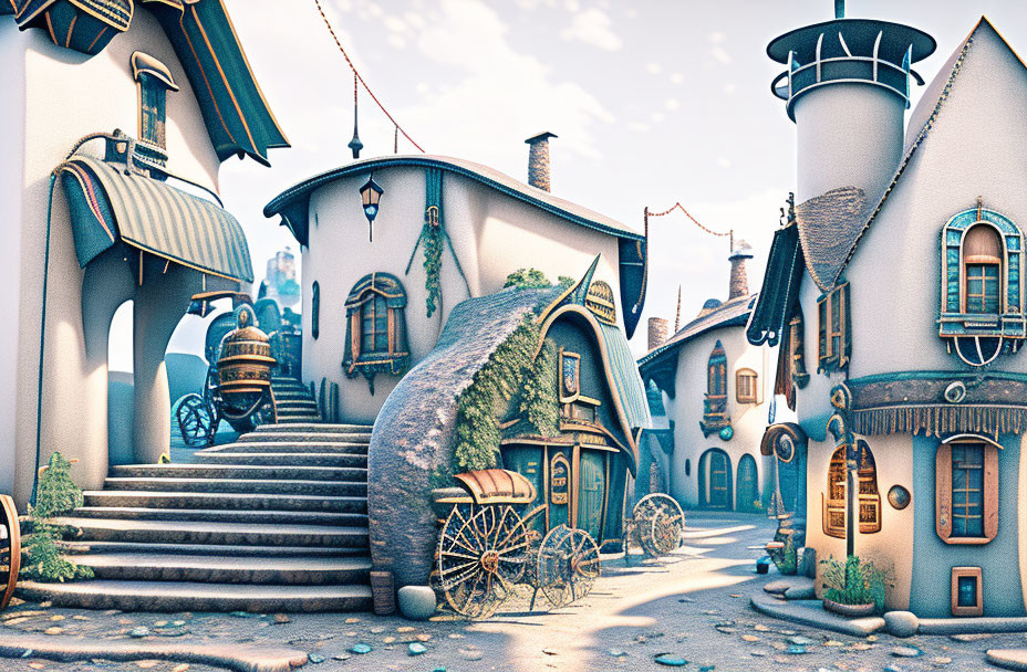 Quirky Stylized Houses on Whimsical Village Street