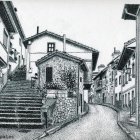 European Village Street with Cobblestones & Old-World Architecture