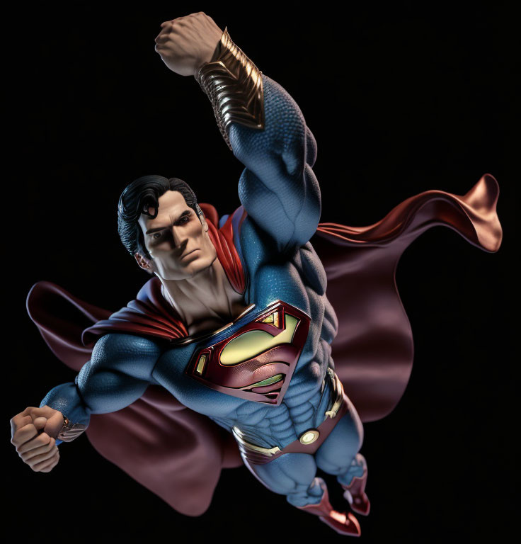 Superman figurine in flight with red cape and iconic suit