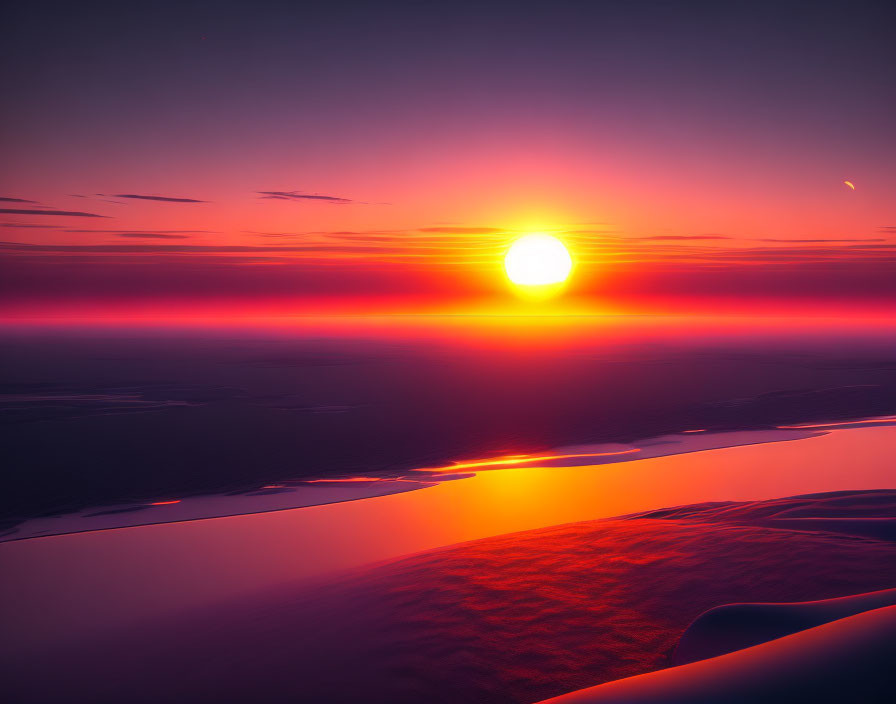 Vivid Purple and Red Sunset Reflecting Over Serene Water