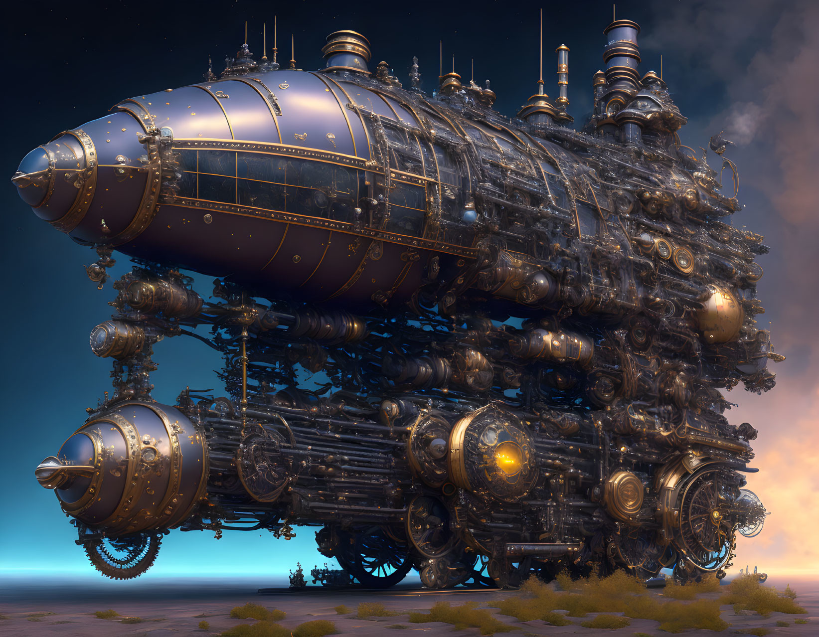 Detailed Steampunk Airship with Ornate Metalwork and Gears