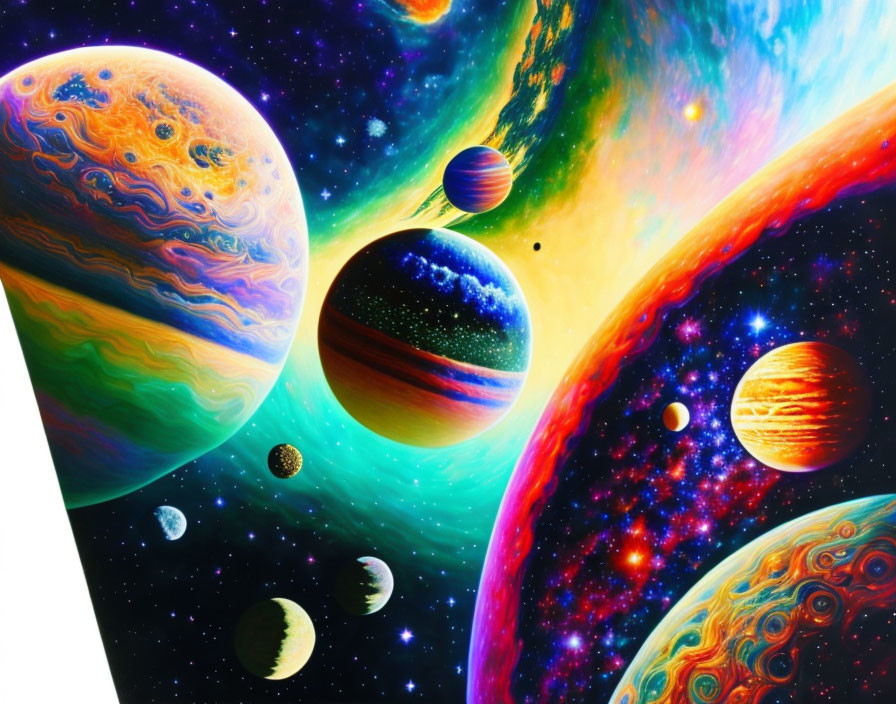 Vibrant Artistic Depiction of Planets in Star-Filled Galaxy