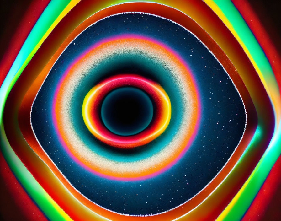 Vibrant concentric circles with glowing center and starry speckles