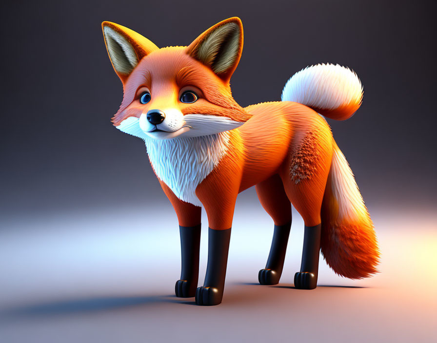 Colorful 3D illustration of stylized fox with oversized head on gradient background