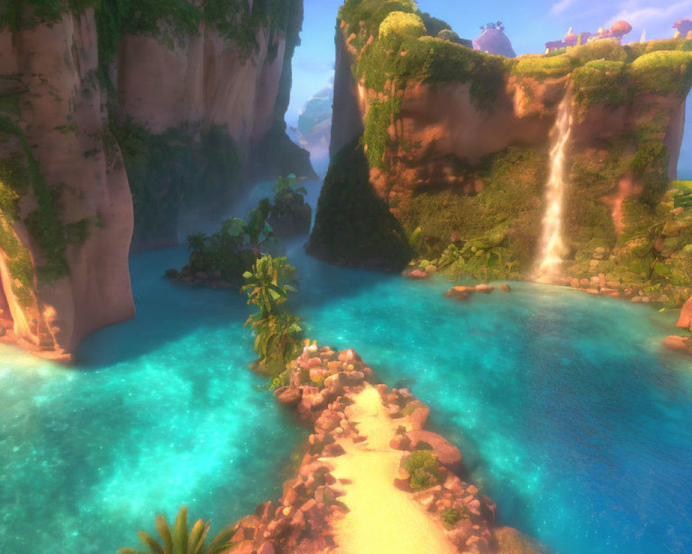 Tranquil Tropical Cove with Turquoise Waters & Towering Cliffs