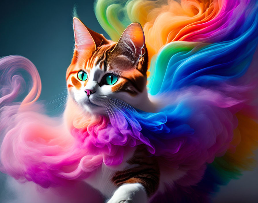 Colorful Artistic Cat with Swirling Rainbow Fur