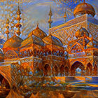 Colorful Palace with Ornate Patterns and Domes in Vivid Landscape