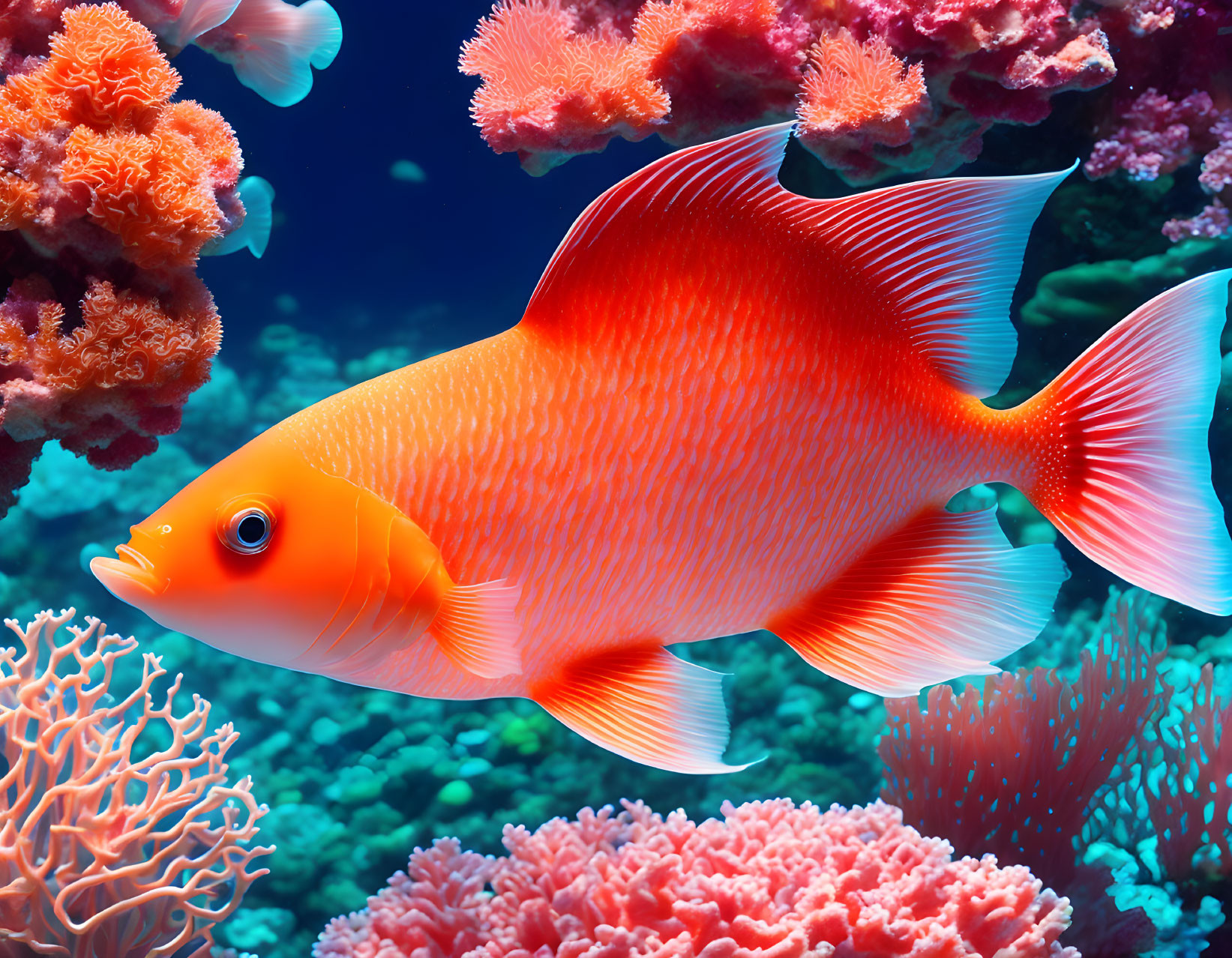 Colorful Coral Reefs with Vibrant Orange Fish