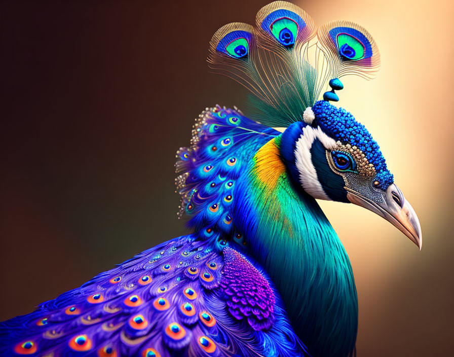 Colorful Peacock with Iridescent Feathers Displaying Stunning Plumage