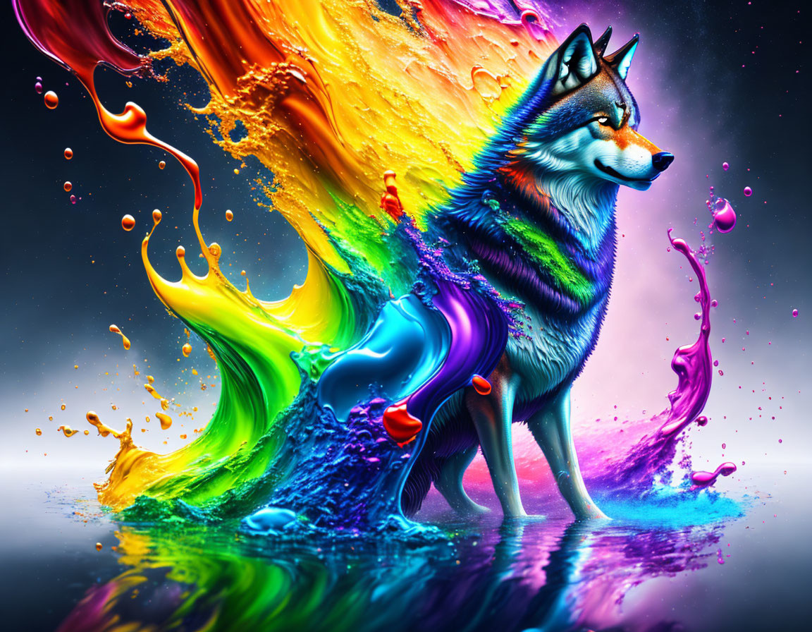 Colorful Husky in Dynamic Paint Splatter Background