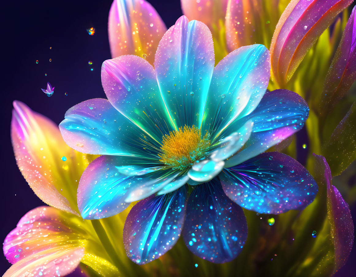 Digitally-Enhanced Neon Flower with Cosmic Glow