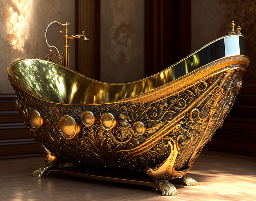 Luxurious Golden Bathtub with Black and Gold Designs