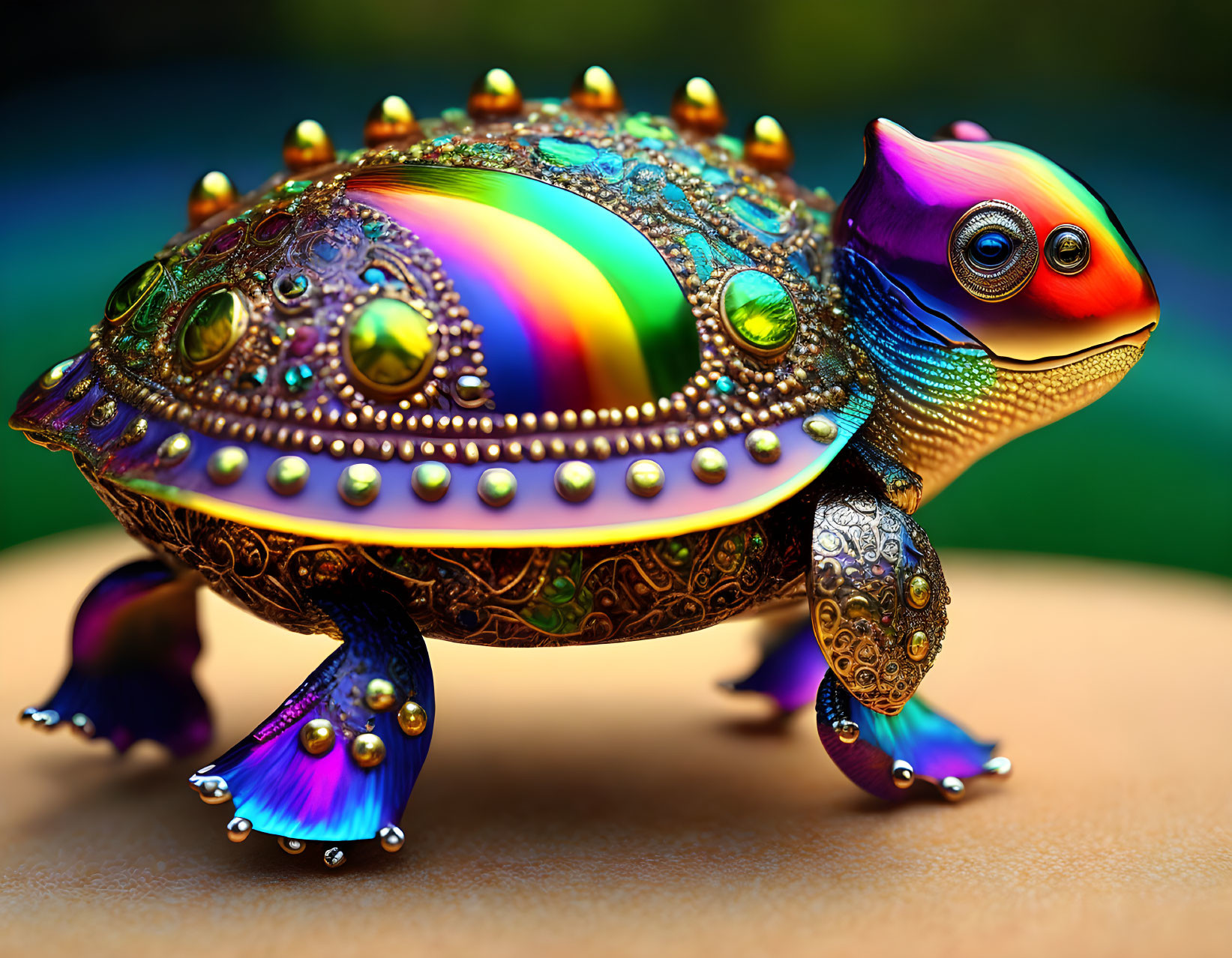 Colorful Ornate Turtle Figurine with Pearl-like Embellishments