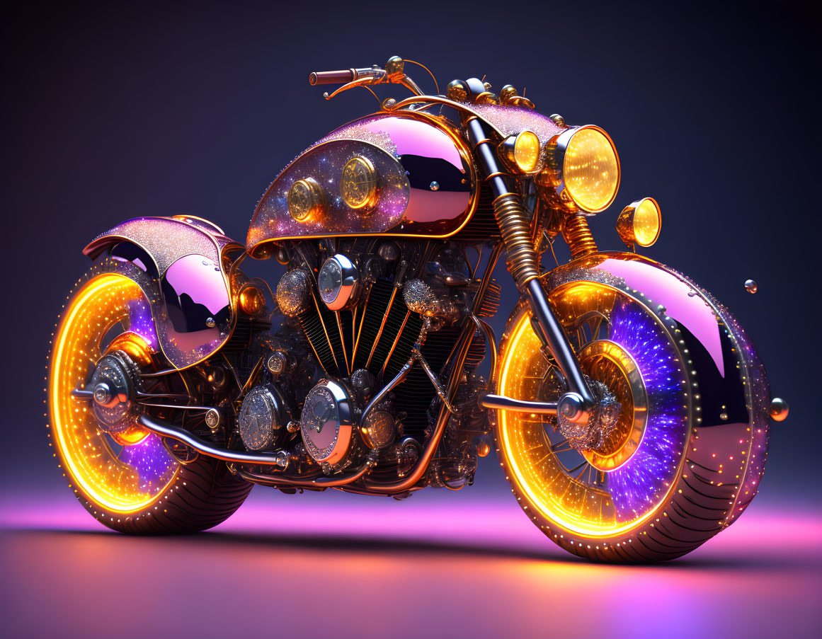 Sleek Futuristic Motorcycle with Purple Glowing Wheels