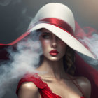 Woman in Red Hat Surrounded by Smoke