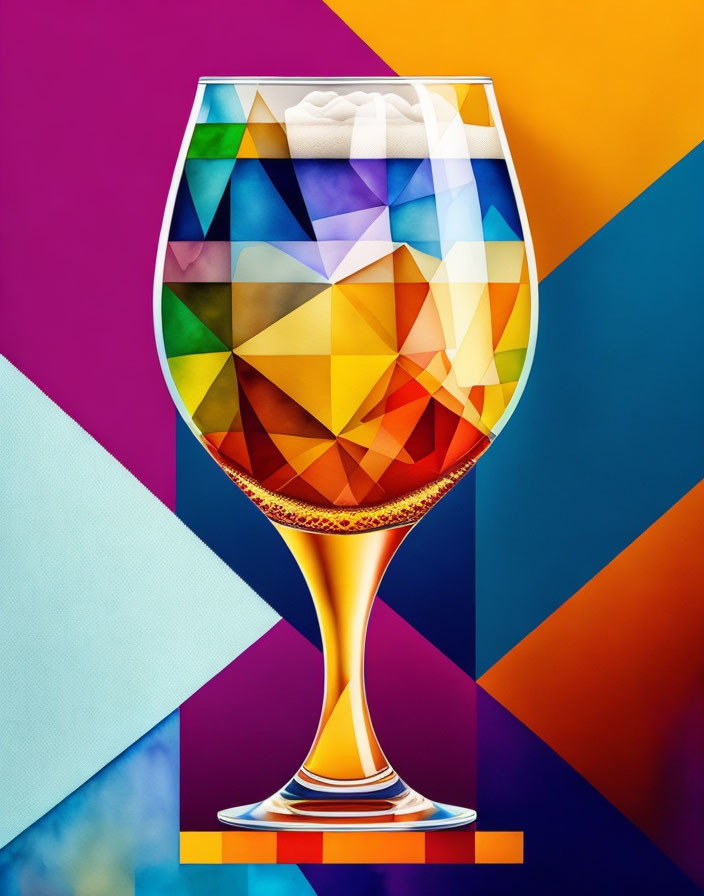 Vibrant abstract illustration of wine glass with geometric shapes