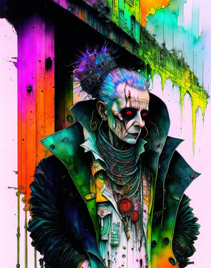 Vibrant digital artwork of a person with punk aesthetic