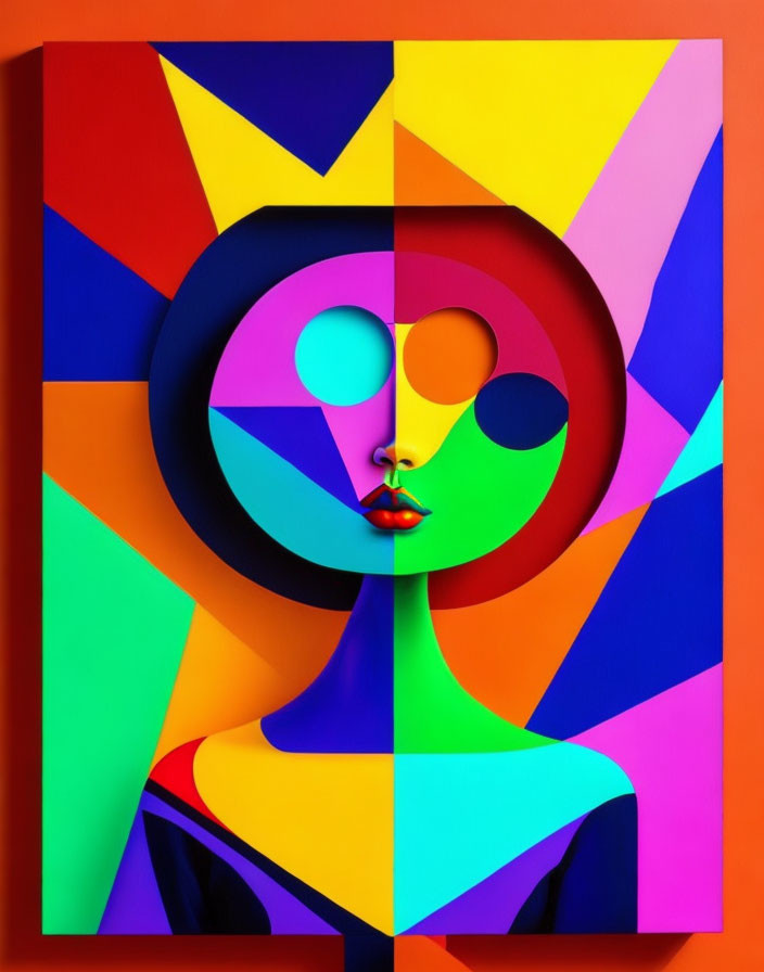 Colorful Abstract Portrait with Geometric Shapes and Bold Spectrum