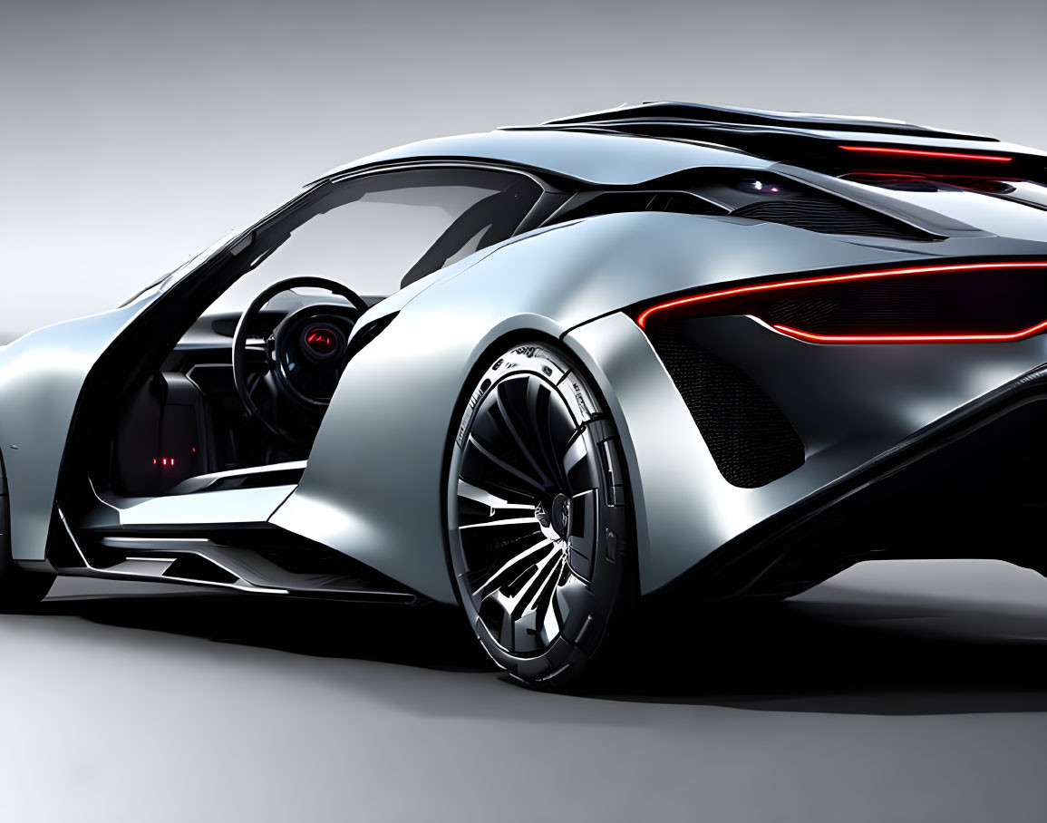 Sleek futuristic sports car with gull-wing doors and advanced lighting