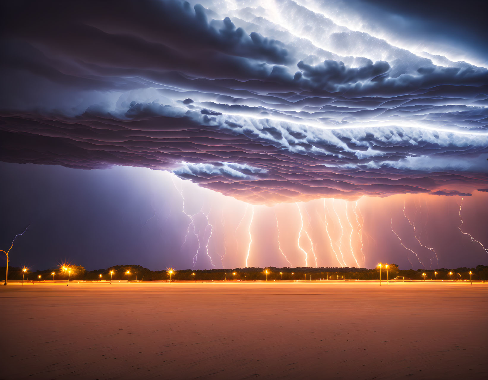 Dramatic thunderstorm scene with lightning strikes and dark cloud formation