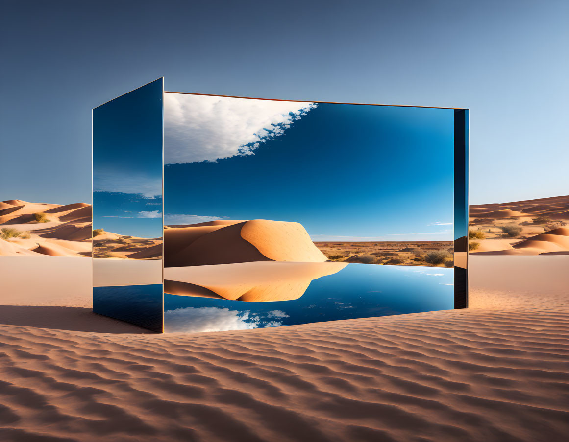 Mirror Installation Reflects Desert Sky & Sand Dunes