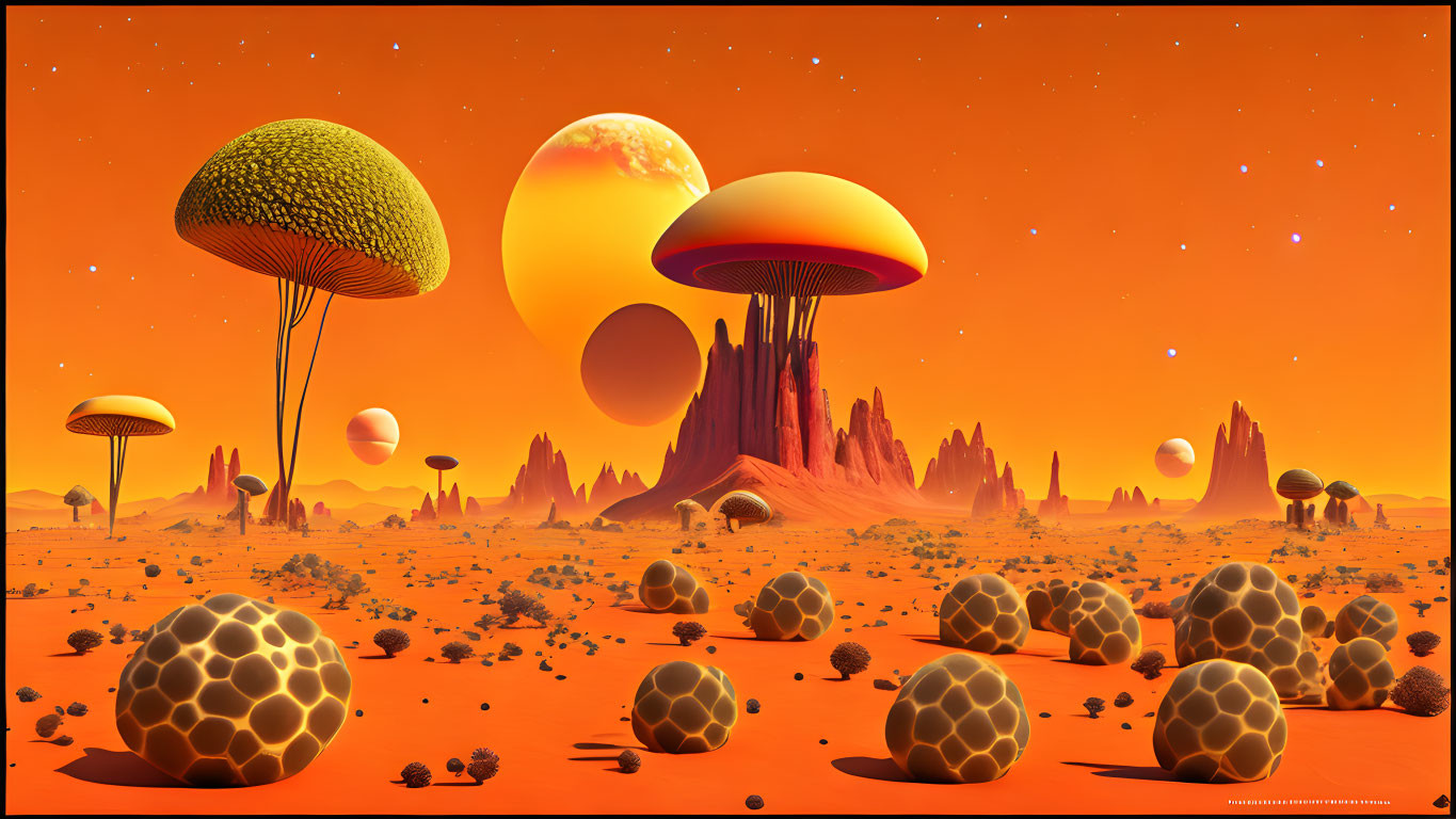 Fantastical Orange Landscape with Mushroom-like Structures