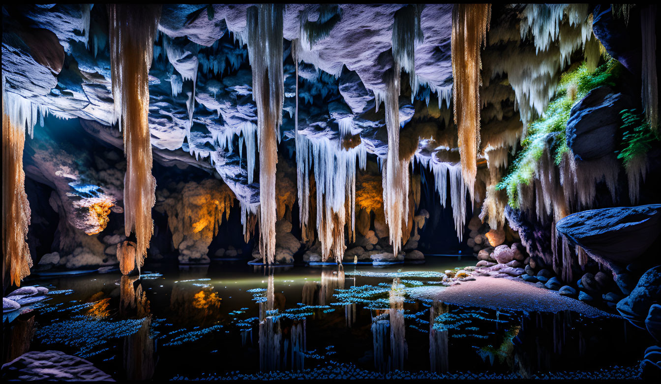 Majestic cave formations and pool reflections