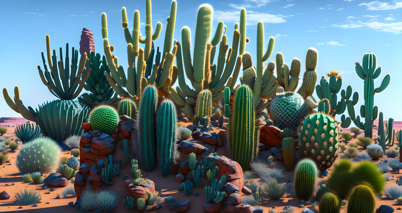 Desert Cacti Variety in Vibrant Scene