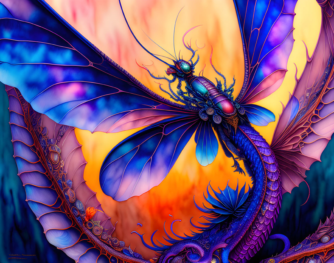 Colorful Digital Artwork: Fantastical Butterfly with Intricate Wings