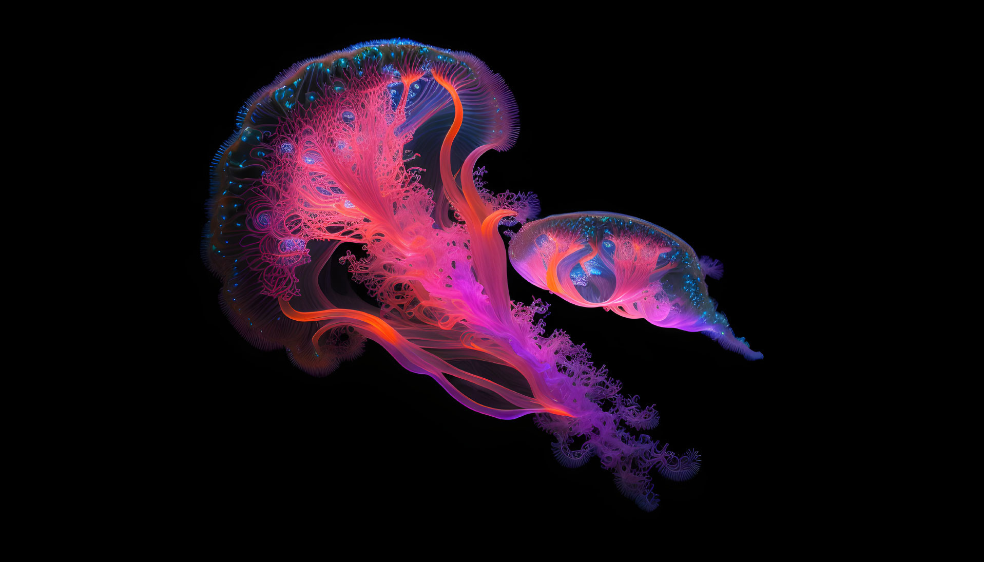 Vibrant neon jellyfish in dark background