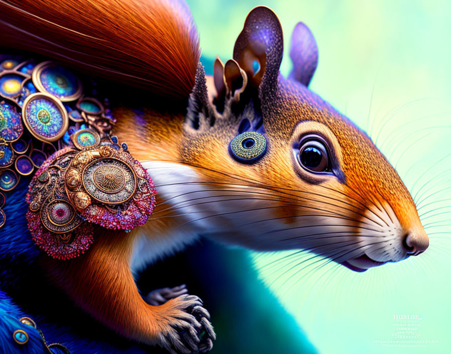 Colorful Digital Artwork: Squirrel with Mandala Patterns