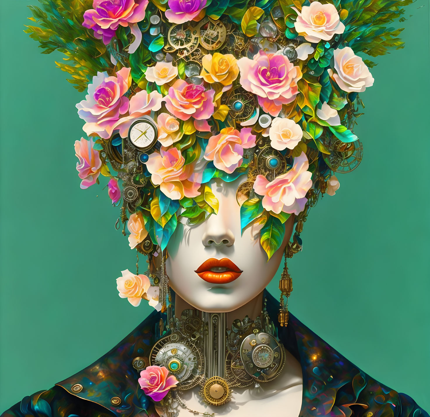 Futuristic woman flowers