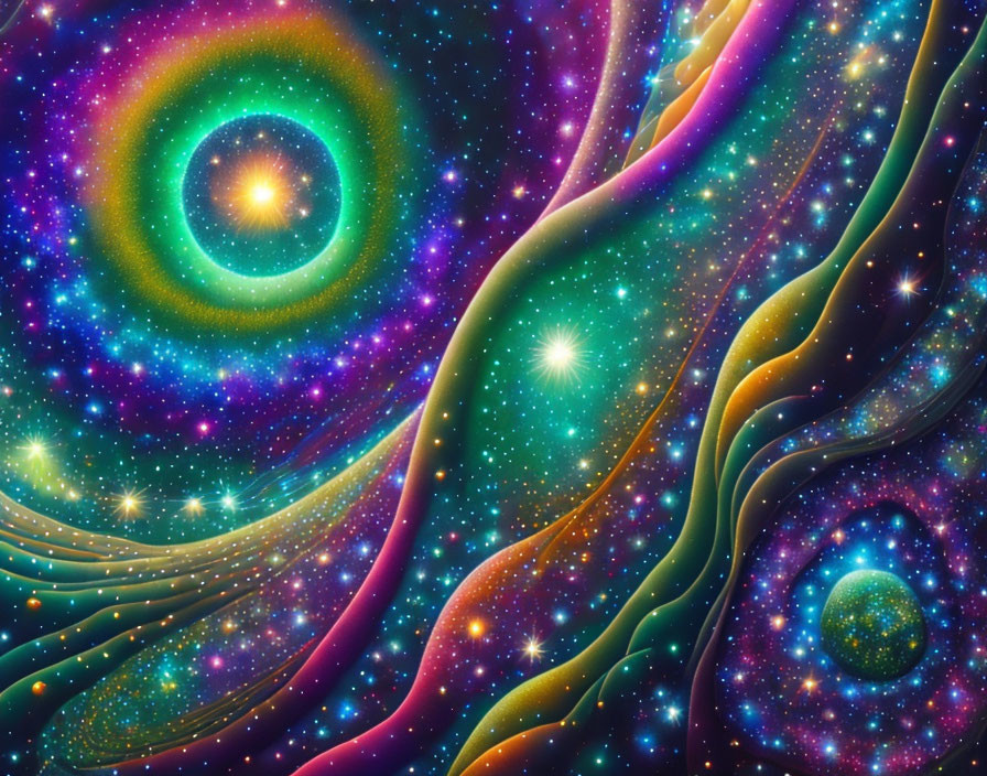 Colorful Abstract Cosmic Scene with Stars and Galaxies