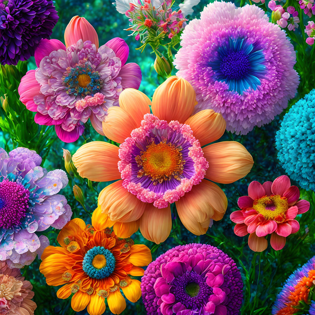 Colorful Blooming Flowers Displayed in Lush Greenery